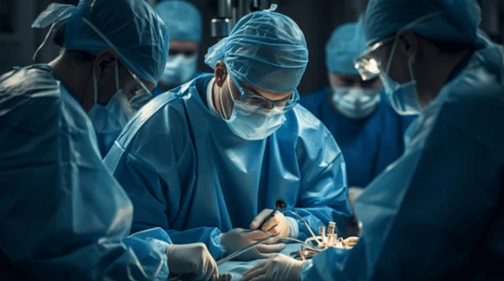 Un equipe di medici che eseguono un intervento chirurgico